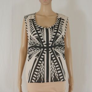 Black Bead Womens Black White Sleeveless Top